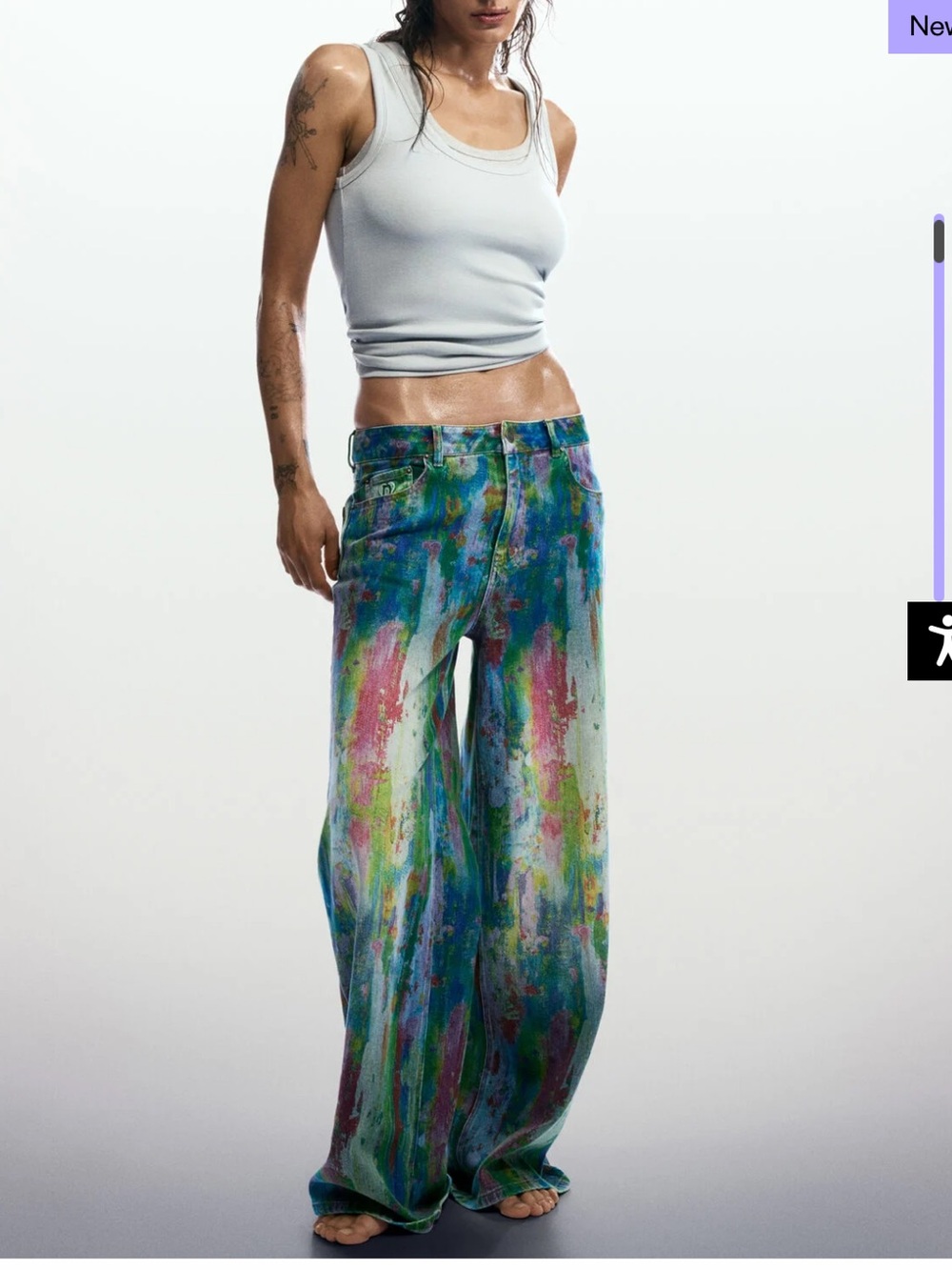 Desigual 1981 Painted Wide Leg High Rise Denim Jeans US 8 NWT splatter Multi